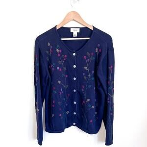 Vintage Talbots Floral Womens Cardigan Sweater‎ Size M Blue Cottagecore Grandma